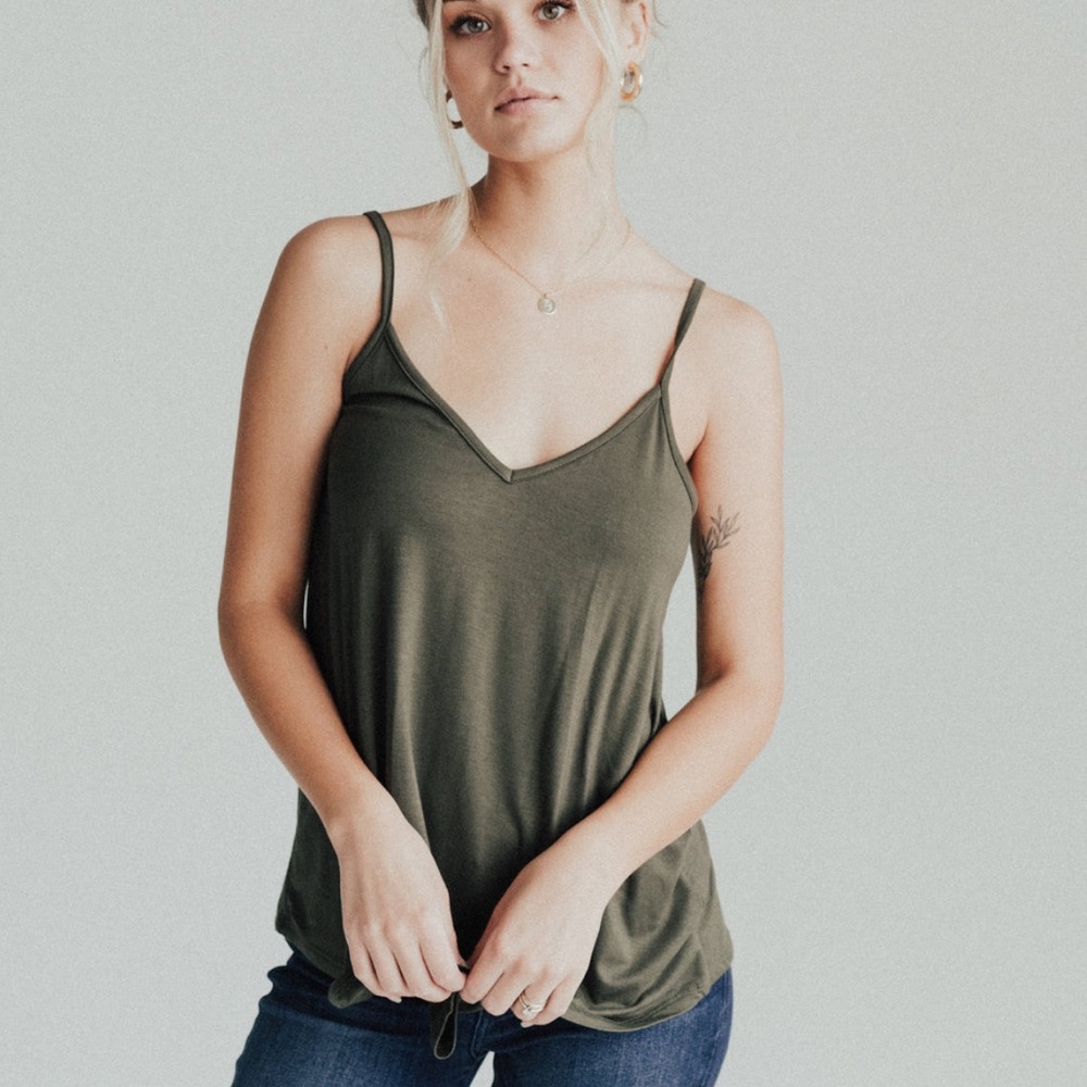 CJLA Olive Spaghetti Tank